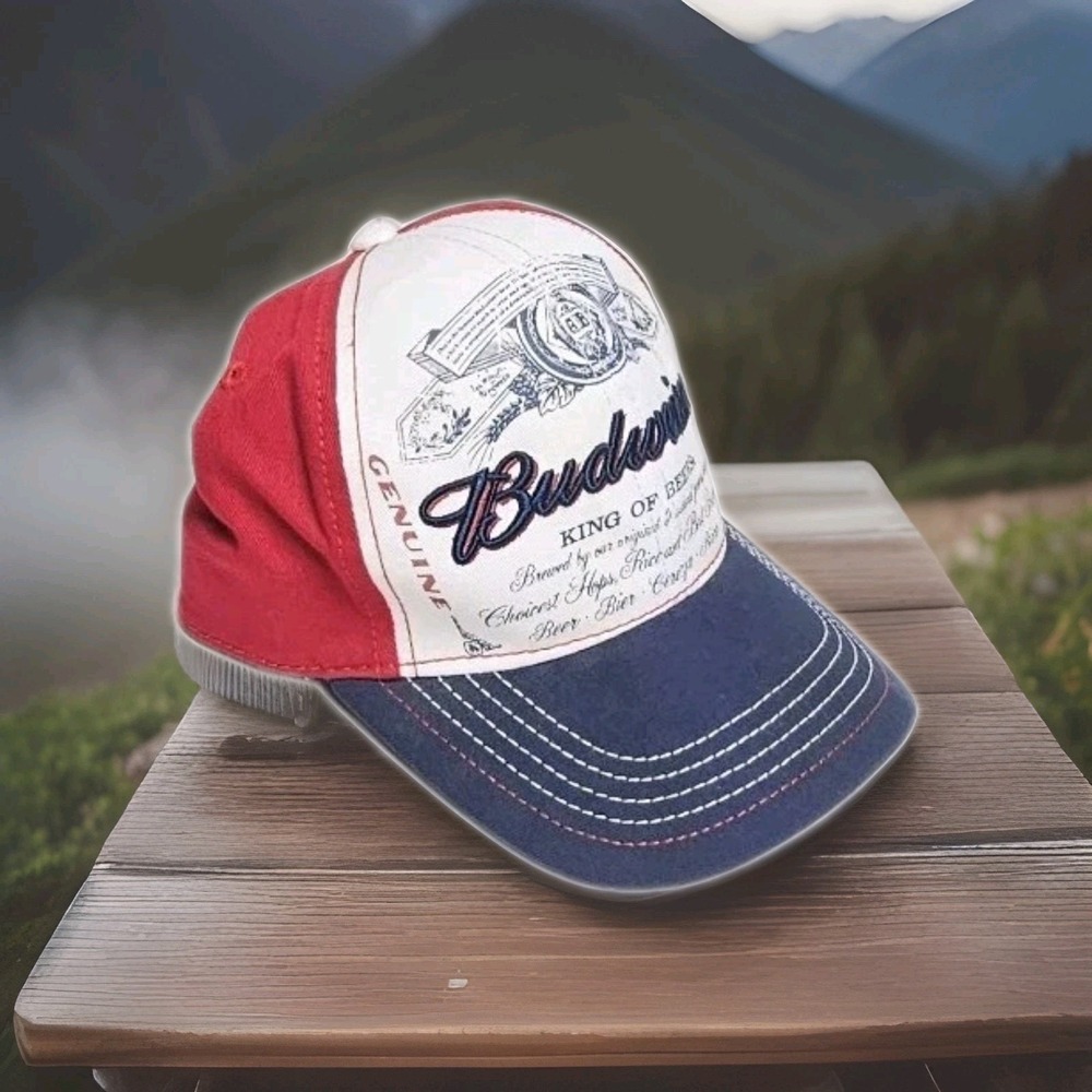 Budweiser King of Beers‎ Hat Red White Blue Cotton Spandex M/L Baseball Cap NEW - Picture 8 of 9